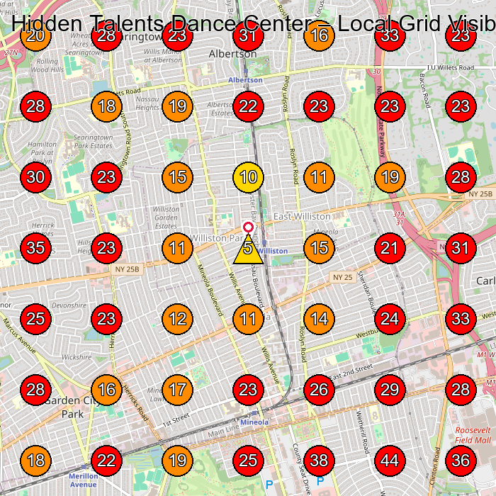Hidden Talents Dance Center GeoGrid visibility map for Dance School in Albertson